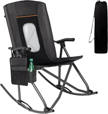 Portable Outdoor Camping Chair with High Back and Hard Armrests Supports 130kg Black Mesh Back