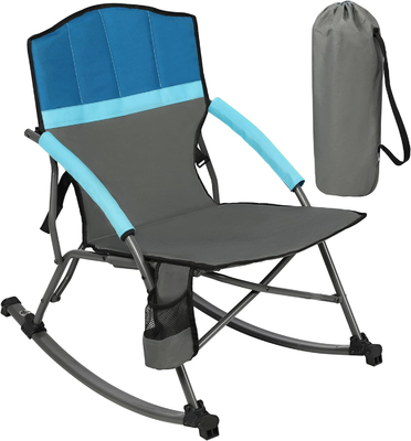 High Back Hard Armrests Camping Chair Portable and Rocking Support 130kg Black Mesh Back