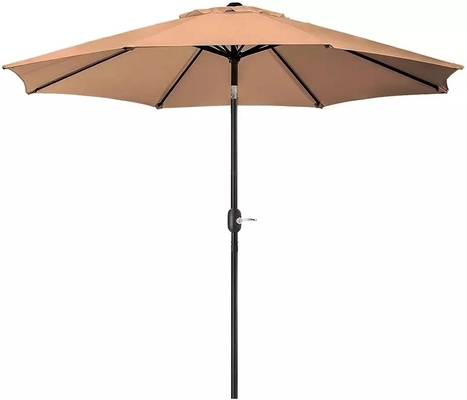 Push Button Tilt and Crank 8 Ribs Waterproof Fabric Sunshade Outdoor Umbrella for Patio Beach Garden Furniture