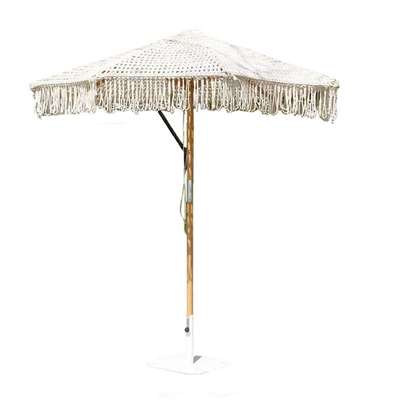 Contemporary Design Style Outdoor Patio Macrame Parasols Beach Wood Umbrella 2.5mm Wooden Pole