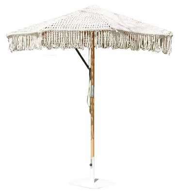 Outdoor Patio Macrame Parasols 2023 Beach Wood Umbrella 2.5mm Wooden Pole for General