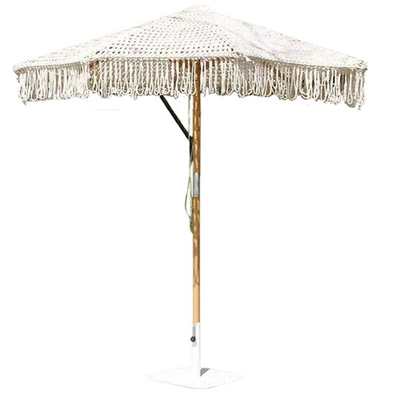 Outdoor Patio Macrame Beach Wood Umbrella with 2.5mm Wooden Pole and Mail Packing Y