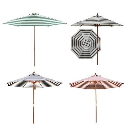 Manual Control Striped Color Wooden Umbrella with Waterproof Sunshade and 10*15mm Ribs