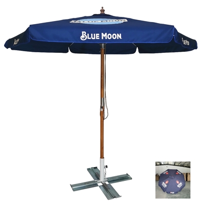 Outdoor Sunshade 2.5M Navy Blue Wooden Umbrella with Straight Wood Frame and Custom Logo